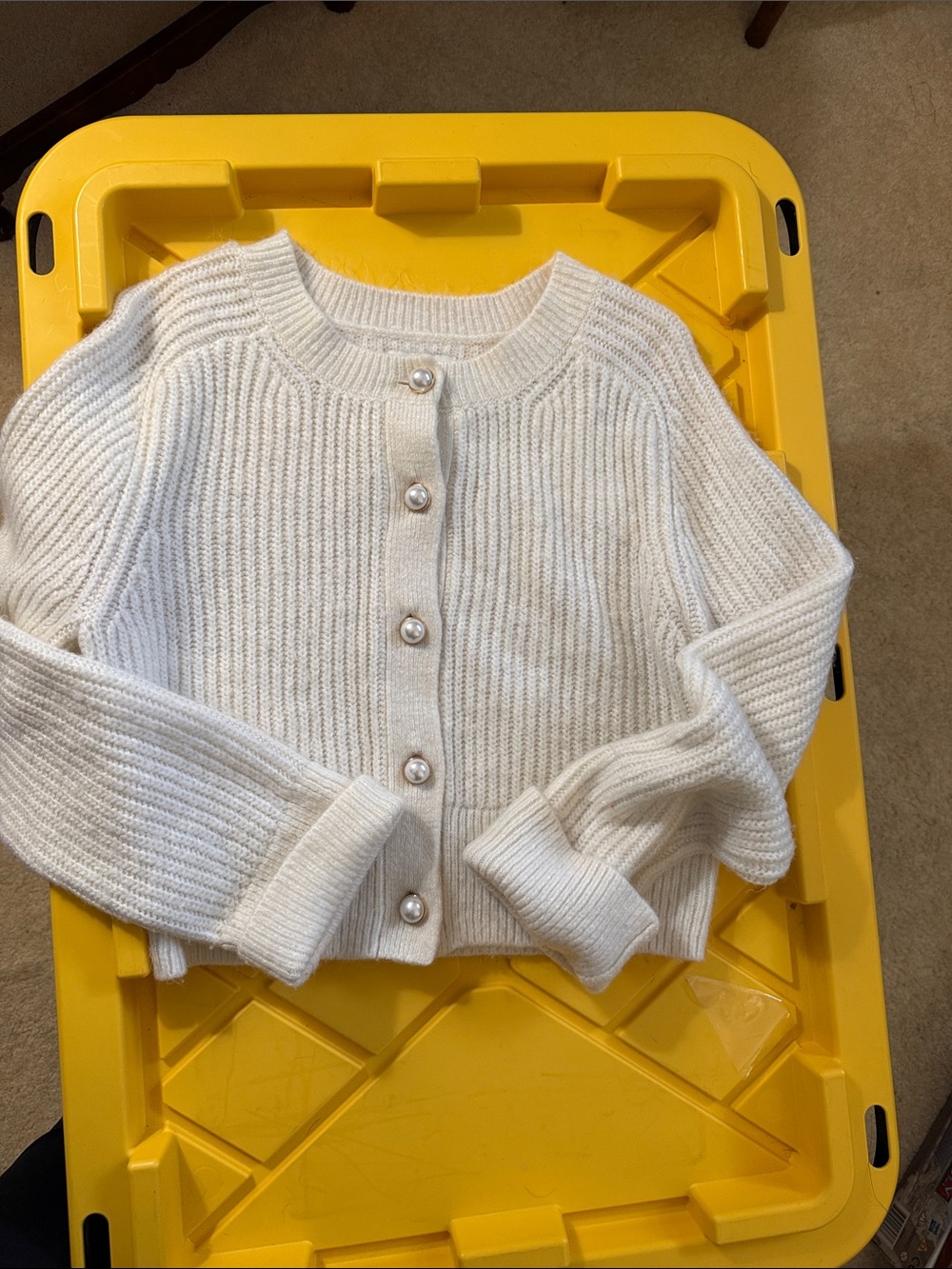 Abercrombie & Fitch Cream Ribbed Pearl-Button Cardigan